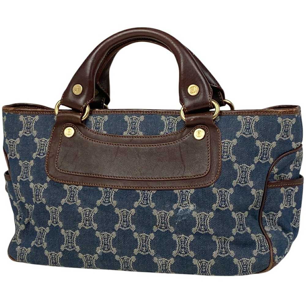 Celine Boogie Bag Brown Denim Blason Paris Handbag Blue Macadam